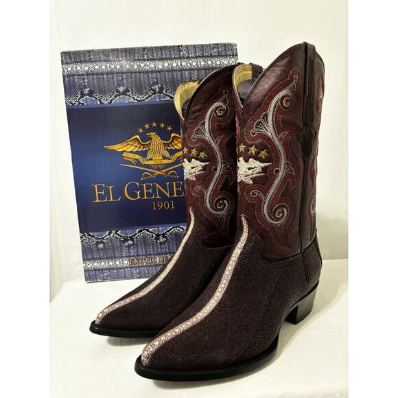 Stingray Stripe Print Pointed Toe Cowboy Boots by El General 1901 Mens Size 7.5